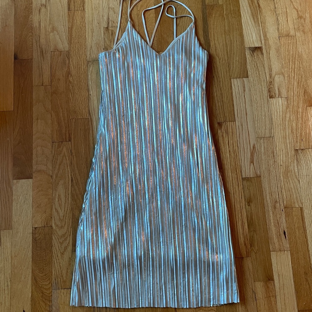 Champagne Colour Pleated Holiday Party Dress